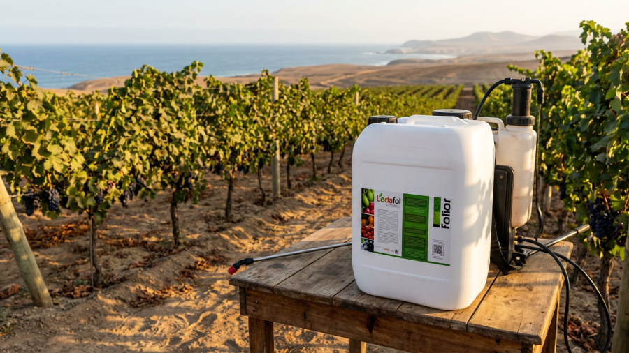 Bidon Ledafol en cultivo de uvas, aplicacion foliar